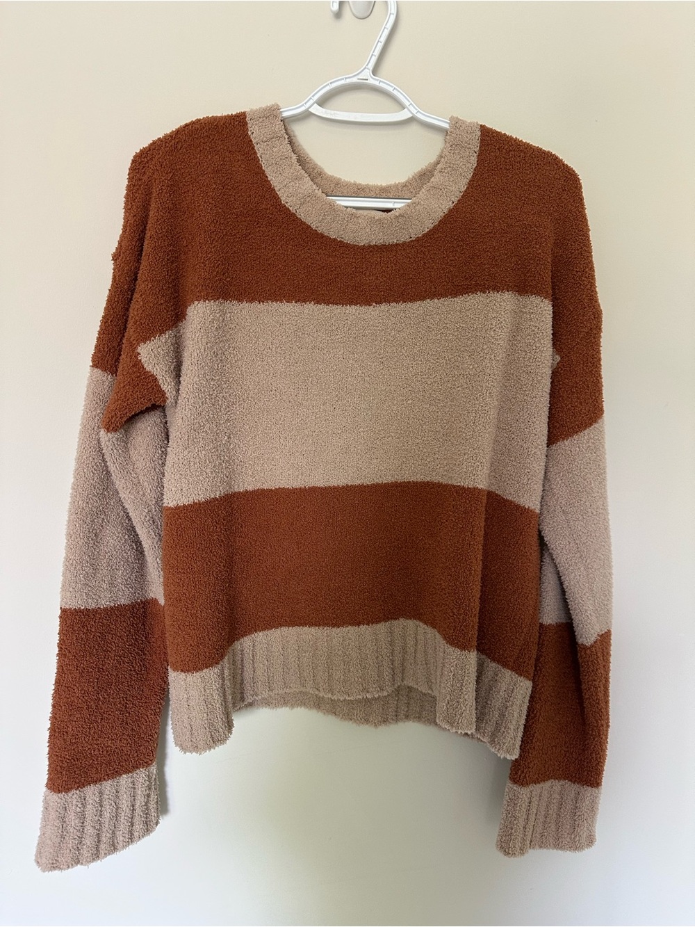Cozy Striped Crewneck Sweater in Rust and Beige